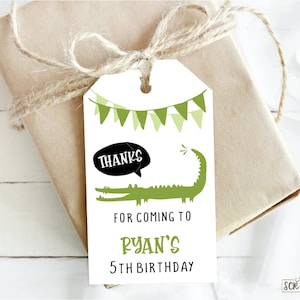 Alligator Party Tags, Thanks For Coming, Personalized Birthday Labels for Guest Treat Bags, Party Favors, Printed & Shipped, Qty 10