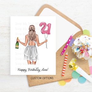 21st Birthday Card, Foil Number Balloons & Cocktail, Personalized Birthday Girl Card, Custom Milestone Card, A2 Size, Includes Envelope image 5