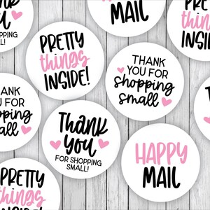 Set di adesivi Happy Mail Small Business, graziose etichette o sigilli per imballaggio, cose carine all'interno, grazie per lo shopping piccolo, rosa e nero 001