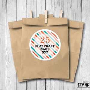 25 Sacos Kraft Planos, Sacos para Guloseimas de Festa, Sacos de Papel Kraft para Lembrancinhas. 5" x 7,5"