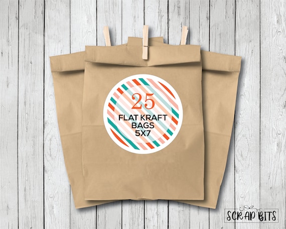 25 Flat Kraft Bags, Party Treat Bags, Kraft Paper Favor Bags . 5" x 7.5"