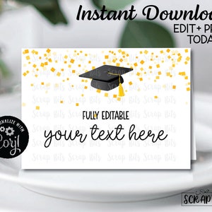 EDITABLE Printable Graduation Tent Cards, Cap & Confetti Grad Party Buffet Cards, Graduation Food Tent, Printable Place Cards, Food Labels