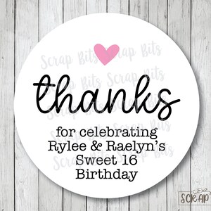 Birthday Favor Stickers & Bags, Birthday Favor Bags, Small Heart Thanks for Celebrating With Me, 16th Birthday Treat Bags, Clear Candy Bags image 2