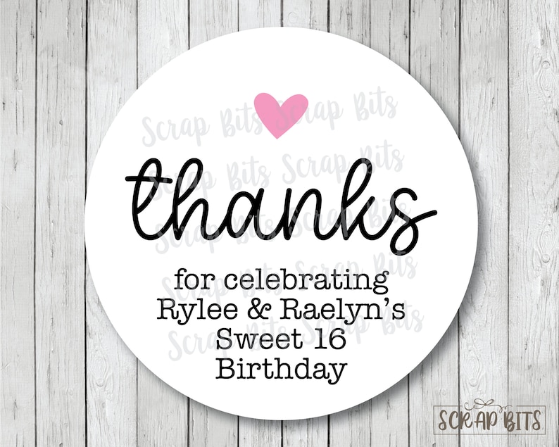 Birthday Favor Stickers & Bags, Birthday Favor Bags, Small Heart Thanks for Celebrating With Me, 16th Birthday Treat Bags, Clear Candy Bags image 2