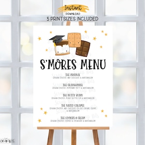 Graduation S&#39;mores Menu Sign, Smore Bar Sign, S&#39;mores Party Sign, Printable Smores Sign, Instant Download, 5 Digital Print Sizes