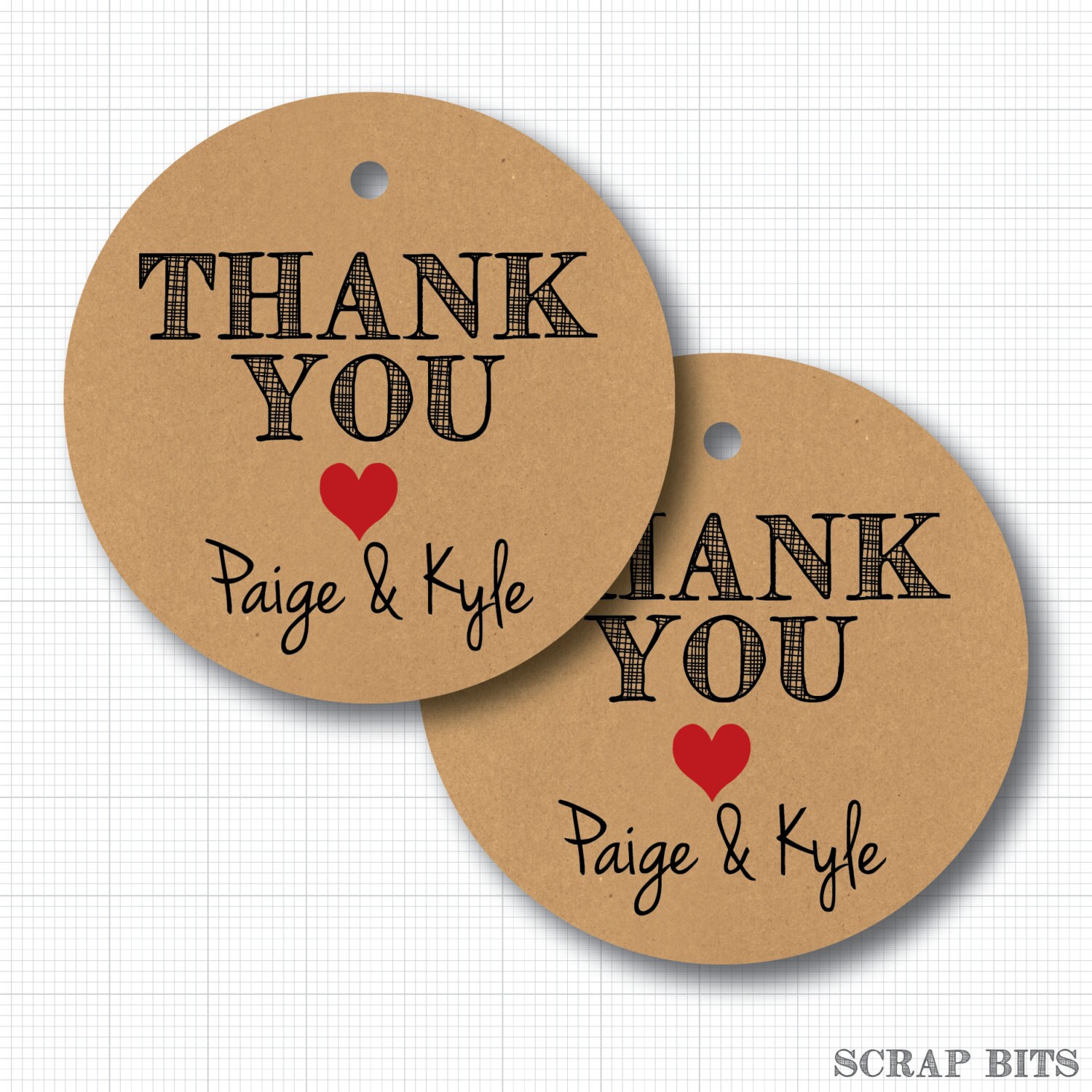 20 Personalized Wedding Thank You Tags heart on Kraft for Etsy