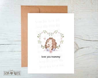 Mommy & Baby Hedgehog Card, Love You Mommy Card, Hedgehog Mother's Day Card, Minimal Mother's Day Card from Child, Woodland Animals