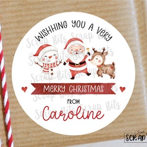 Weihnachtsgeschenkaufkleber, Schneemann, Weihnachtsmann, Rentier, personalisierte Namensetiketten oder Tags für Weihnachtsgeschenkverpackungen, Leckerlibeutel