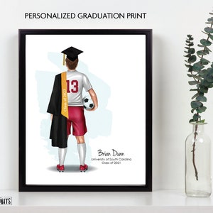 Impresión de retrato de graduación de fútbol, regalo personalizado para él, jugador senior, jugador masculino, hijo, amigo, compañero de equipo, entrenador, descarga digital personalizada