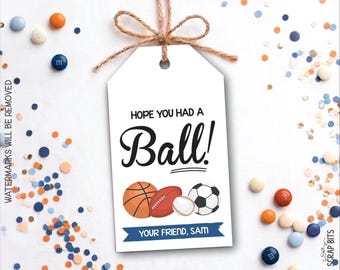 Sports Birthday Favor Tags, Hope You Had A Ball, Personalized Party Tags for Kids Treat Bags, Snacks, Party Decor