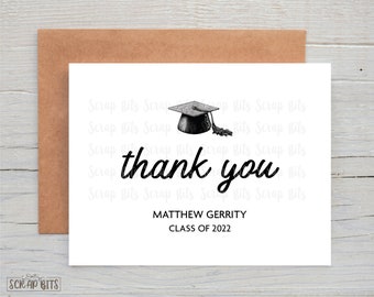 Personalized Graduation Thank You Cards, Grad Cap . Graduation Note Cards . Single  or Set of 10