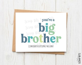 You're A Big Brother Card, Personalized Big Bro Card, Congratulations, Retro Funk Lettering