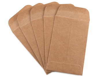 25 Mini Brown Bag Natural KRAFT Paper Envelopes, Grocery Bag Coin Envelopes  . 2.25 x 3.5