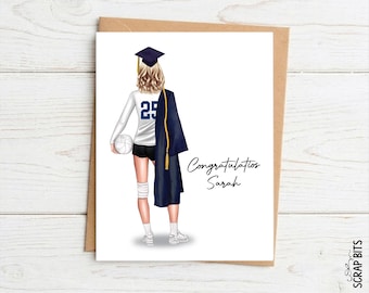 Volleyball Graduation Card for Senior Night, Personalized Portrati Card, Congratulations Gift for Banquet