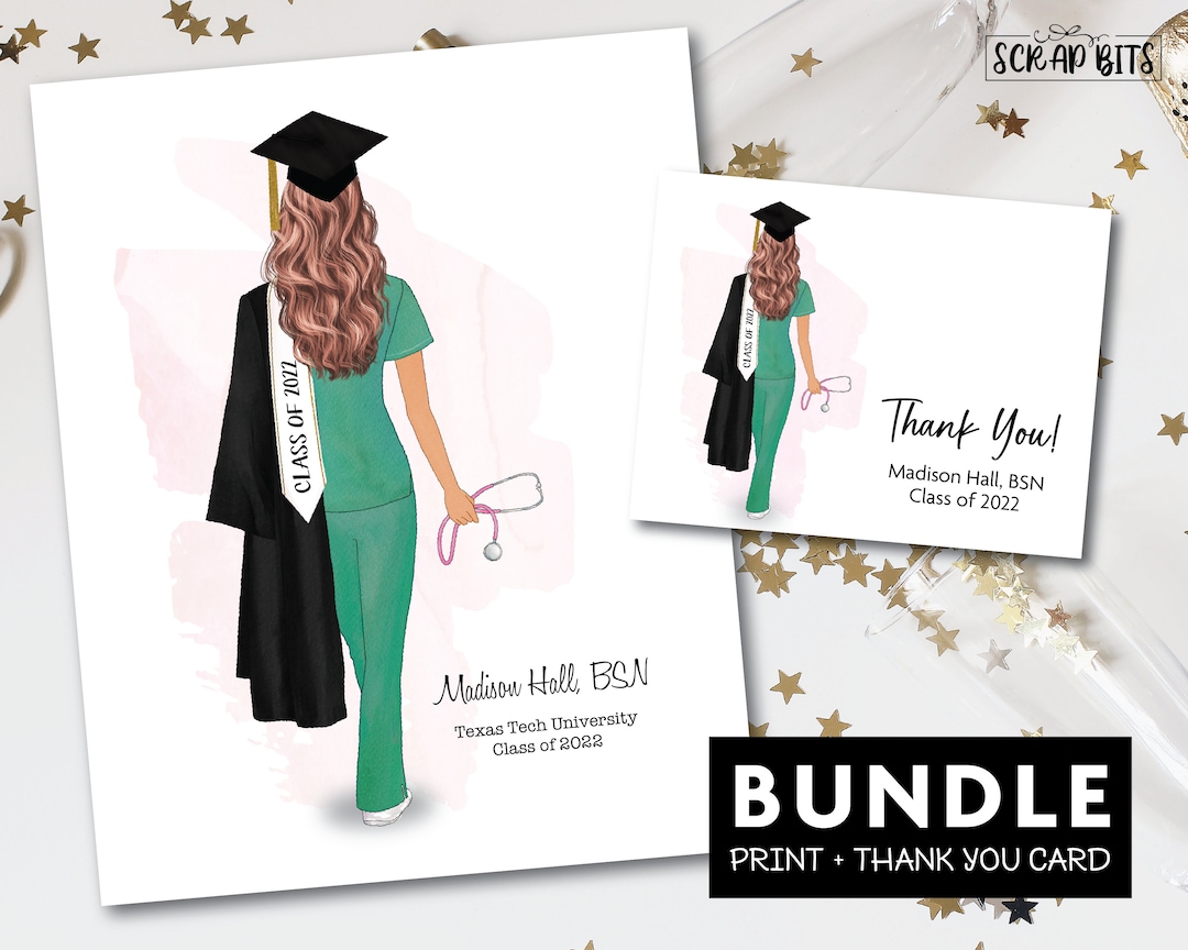 Nursing Graduation Portrait Print Thank You Card, Custom Gift