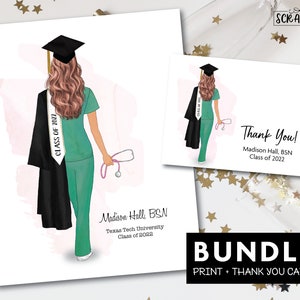 Impresión de retrato de graduación de enfermería y tarjeta de agradecimiento, regalo personalizado para enfermeras, médicos, estudiantes de medicina, técnicos veterinarios, descarga digital personalizada
