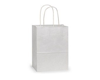 12 White Paper Gift Bags, White Gift Bags with Handles, Small White Gift Bag, White Favor Bags, White Goodie Bags, 5.25"x3.5"x8.25" Rose