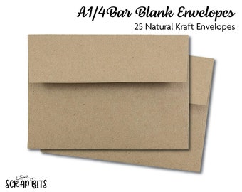 25 Natural Kraft Envelopes, Kraft RSVP Envelopes, Paper Bag Envelopes, Brown Kraft 4 Bar Envelopes, Kraft A1 Envelopes . 3.625" x 5.125"