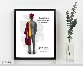 Personalized Graduation Print, Custom Graduation Gift for Him in Suit, Personalized Portrait Print, Digital Download to PRINT AT HOME