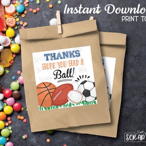 Hope You Had A Ball Favor Tags . Printable Sports Birthday - Etsy