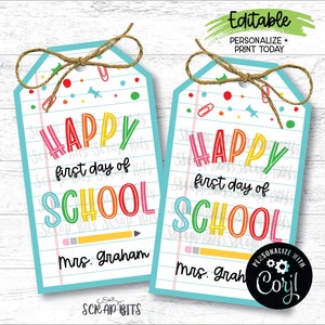 EDITABLE First Day of School Tags, Printable Back to School Tags, 1st ...