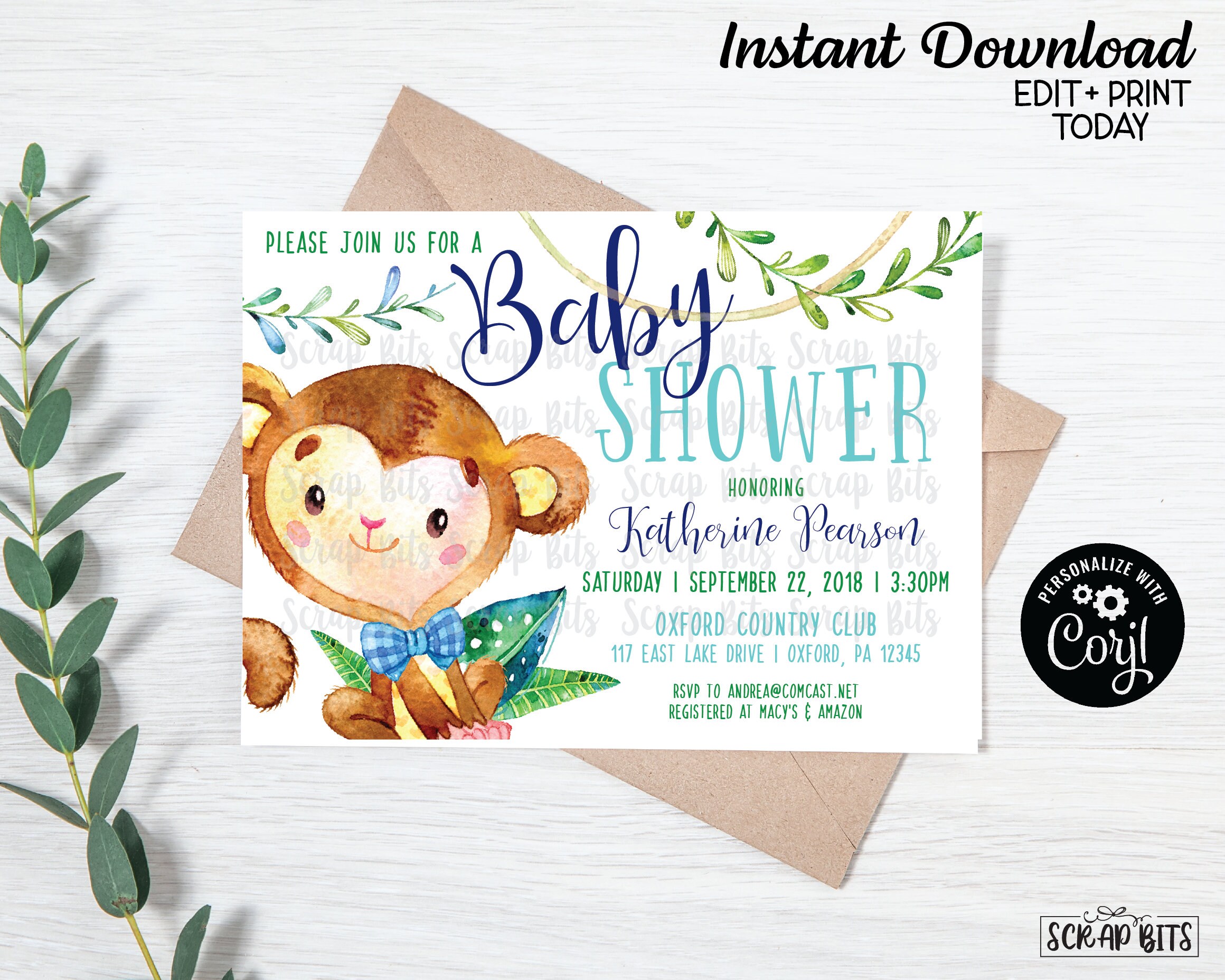 Free Printable Monkey Baby Shower Invitations