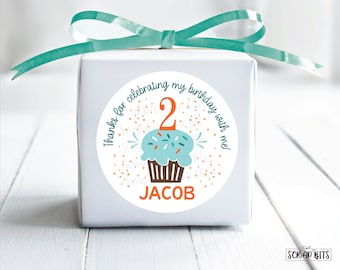Thanks For Celebrating With Me, Cupcake Number . Birthday Stickers . Personalized Favor Stickers or Tags . 3 Sizes