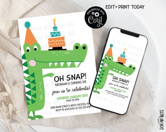 EDITABLE Alligator Invitation, Alligator Birthday Invitation, Crocodile Birthday Invite,. Digital Invitation, Editable Template