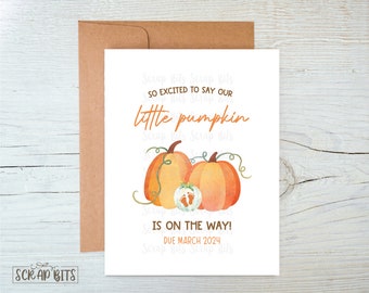 Fall Pregnancy Announcement, Watercolor Pumpkin Pregnancy Reveal Card, Our Little Pumpkin Is On The Way, We're Having A Baby Card