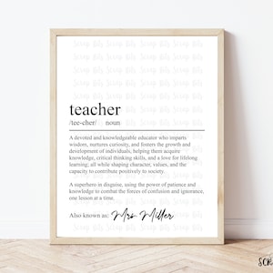 Impressão de definição de professor, arte de parede para impressão, presente personalizado para professor, arte de parede digital