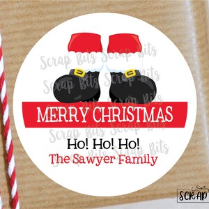 Weihnachtsgeschenkaufkleber, Weihnachtsmannfüße, nette personalisierte Namensaufkleber oder Anhänger für Feiertagsgeschenkverpackung, Leckerlibeutel