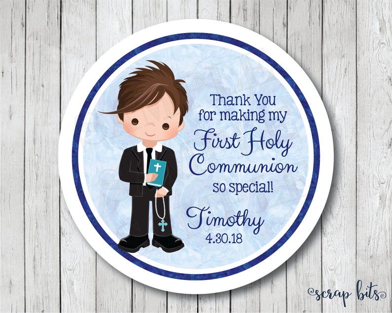 Personalized First Communion Stickers Boy Communion Tags Communion Labels First Holy Communion Favor Tags Watercolor Communion Tags
