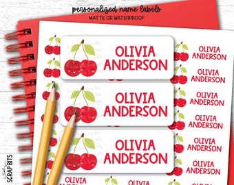 Cutie Cherries Name Labels, Personalized Waterproof Kids Name Stickers for School, Daycare & Preschool, Custom Belonging Labels