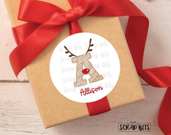 Christmas Gift Stickers, Reindeer Antlers Initial Stickers, Personalized Christmas Stickers, Christmas Gift Labels or Tags . 3 Sizes