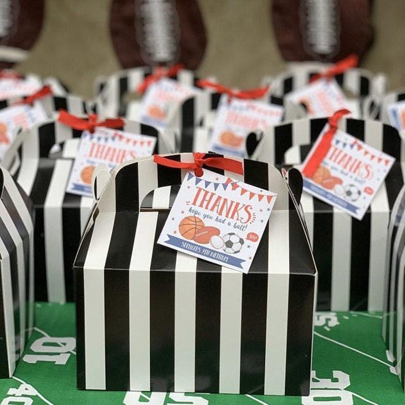 Etichette per feste sportive modificabili, Etichette di compleanno "Spero ti sia divertito/a", Etichette di ringraziamento sportive stampabili, Etichette personalizzate per bomboniere di compleanno a tema sportivo immagine 3