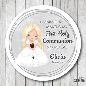 First Communion Labels & Bags, Communion Girl 3 Rings, Personalized Communion Stickers, Glassine Favor Bags, 3 Sizes image 3