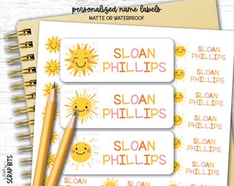 Sun Name Labels, Personalized Waterproof Kids Name Stickers for School, Daycare & Preschool, Custom Belonging Labels