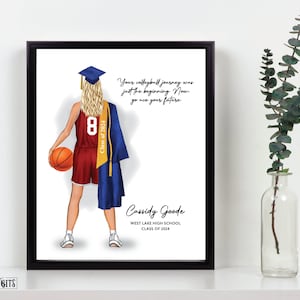 Impresión de retrato de graduación de baloncesto, regalo de graduación personalizado para hija, sobrina, amiga o madre. Descarga digital imprimible.
