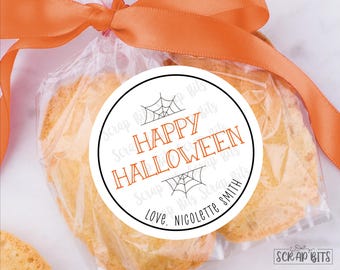Personalized Halloween Stickers, Quaint Spiderweb Doodle, Halloween Treat Bag Labels, Custom Candy Bag Stickers, Kids Party Favor Labels