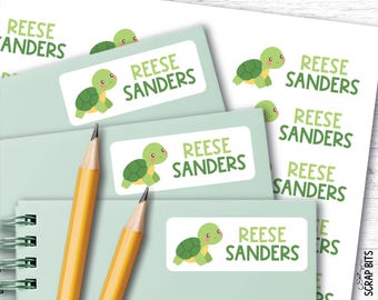 Cute Turtle Name Labels, Personalized Waterproof Kids Name Stickers for School, Daycare & Preschool, Custom Belonging Labels