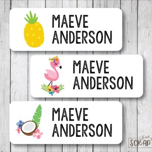 Namensetiketten, Tropische Flamingo Etiketten, Schul Etiketten, Etiketten Kindergarten, Buch Etiketten, Zugehörige Etiketten. Wasserdicht oder matt
