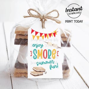Enjoy S&#39;more Summer Fun Tags, Bunting Flags, Printable Last Day Of School Tags, Summer Smores Tags, Instant Download