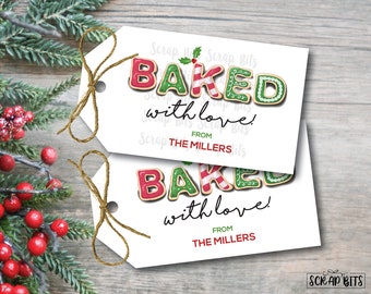 Christmas Baked With Love Tags, Christmas Cookies Tags, Christmas Baking Tags, Personalized Cookie Tags, Baked Goods Gift Tags, Qty 10