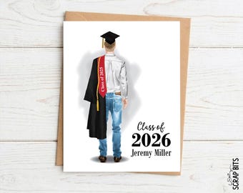 Personalized Graduation Card, Male Casual Jeans, Class of 2026 Congratulations Portrait Card