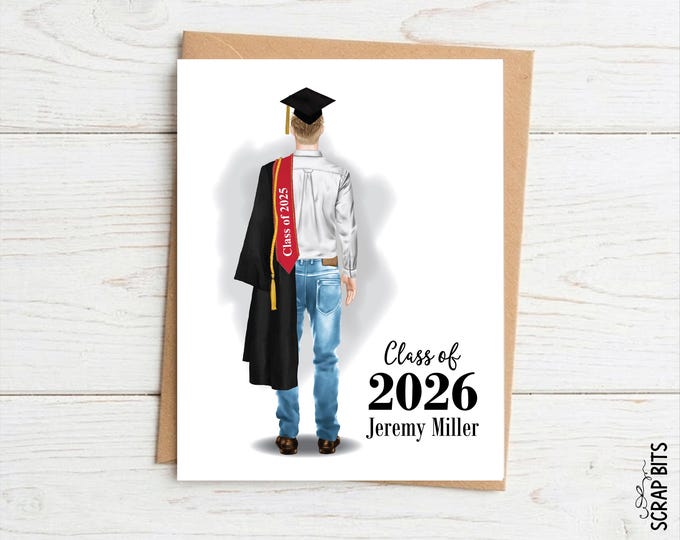 Male Graduation Card, Personalized Congratulations Portrait Card, Class of 2026 Casual Jeans
