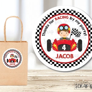 Thanks For Racing By, Race Car Stickers . Racing Birthday Party Stickers . Personalized Favor Stickers or Tags . 3 Sizes image 2