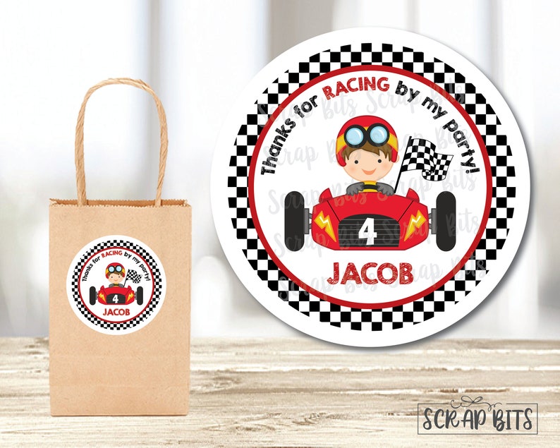 Thanks For Racing By, Race Car Stickers . Racing Birthday Party Stickers . Personalized Favor Stickers or Tags . 3 Sizes image 2