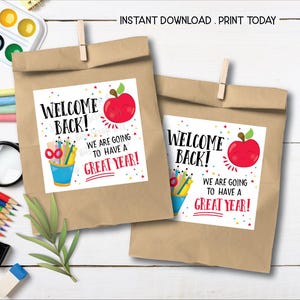 Welcome Back To School Tags, Pencil Cup + Apple, We're Going To Have A Great Year, Printble Labels for Kids, Student Gifts, Instant Download