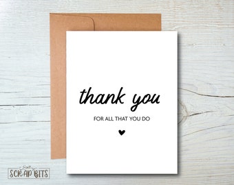 Thank You Card . Thank You For All That You Do . Thank You Greeting Card . Appreciation Card