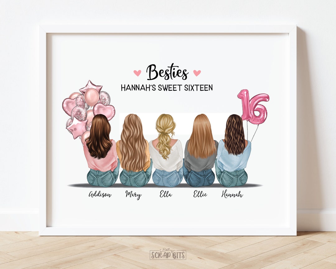 Besties Birthday Print Sweet 16 Friends & Balloons Best Etsy